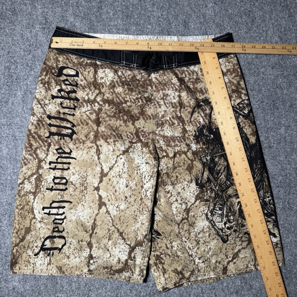 Apprime Appreme Board Shorts Tan Death to the Wicked Horsemen Gun Graphic Medium - Picture 14 of 16